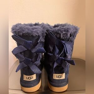 UGG Navy Blue  Boots with Furry Trim and Bow Accents